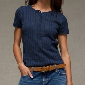 AE henley Pointelle Sweatet T-shirt - Navy